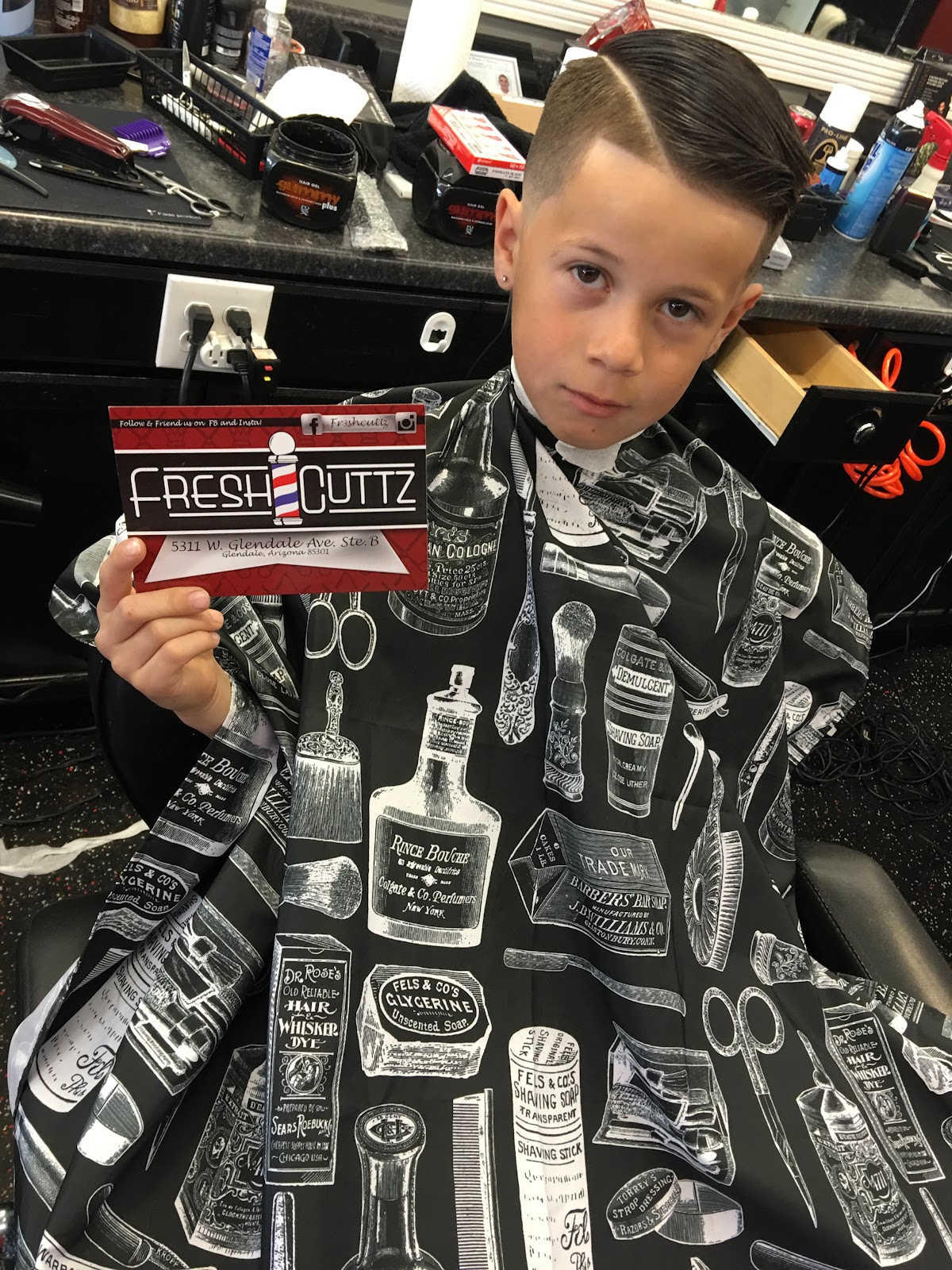 Combover fade finished, and he grabbed one of our cards on the way out